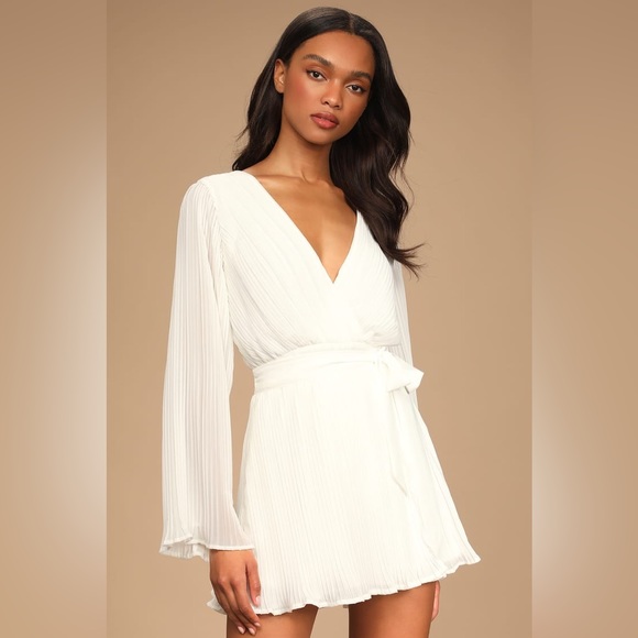 Embrace Your Beauty Ivory Pleated Long Sleeve Skort Romper - Picture 1 of 12